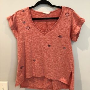 Embroidered pink v neck
